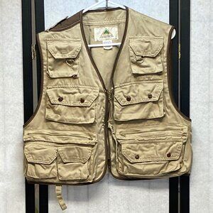 Stansport Vintage Outdoor Fish Hunt Angler Utility Pocket Pouch Vest Tan Brown L
